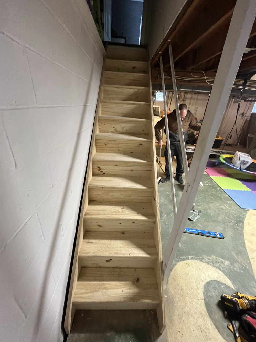 New solid pine basement stairs