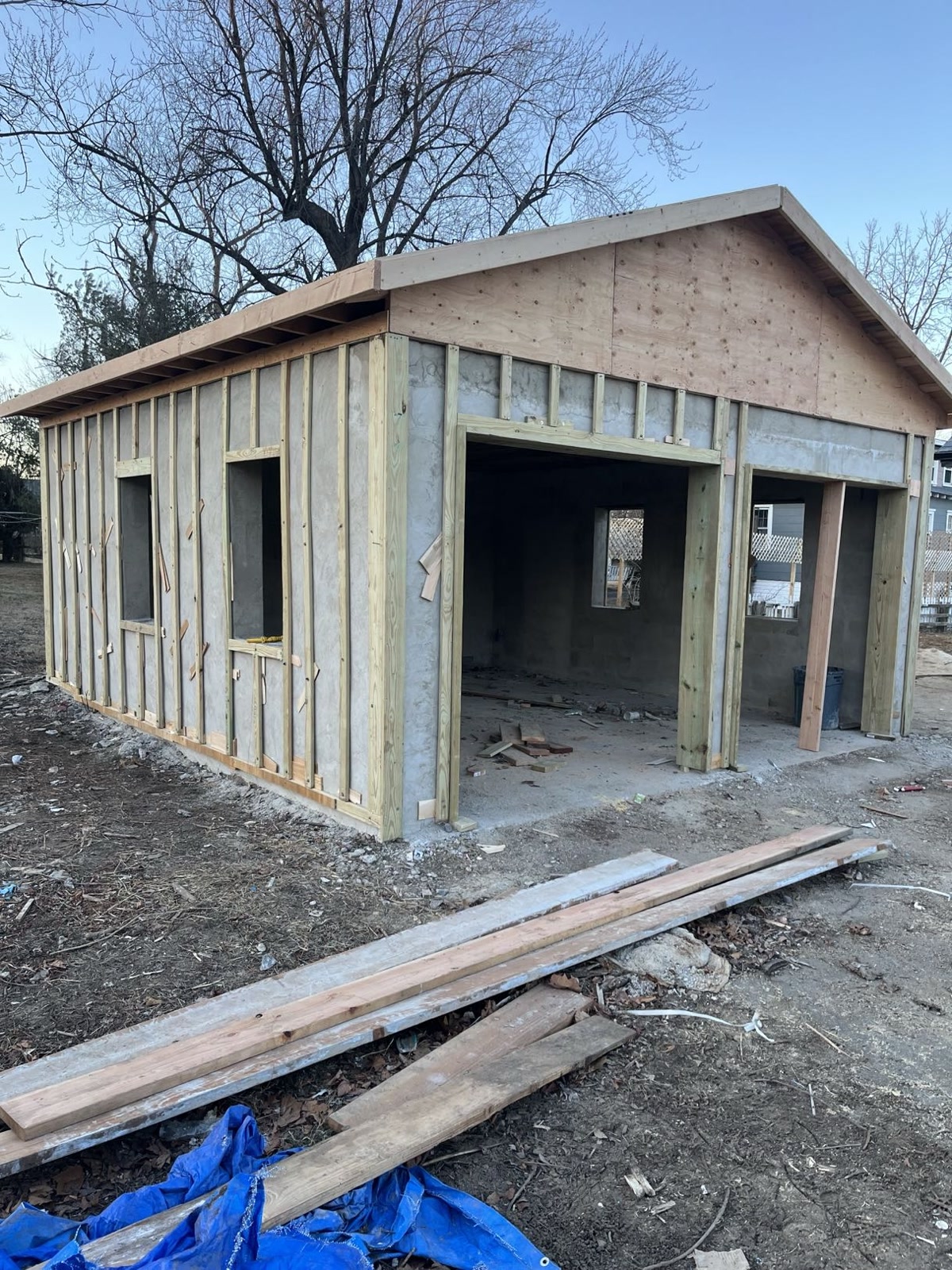New garage roof framed